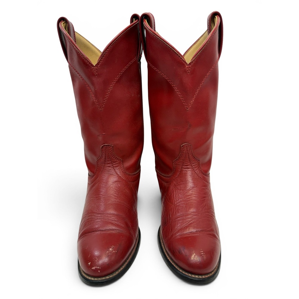 Laredo Western Cowboy Boots Womens Size 6.5 Smooth Red Leather Round Toe Pull On - Picture 2 of 10